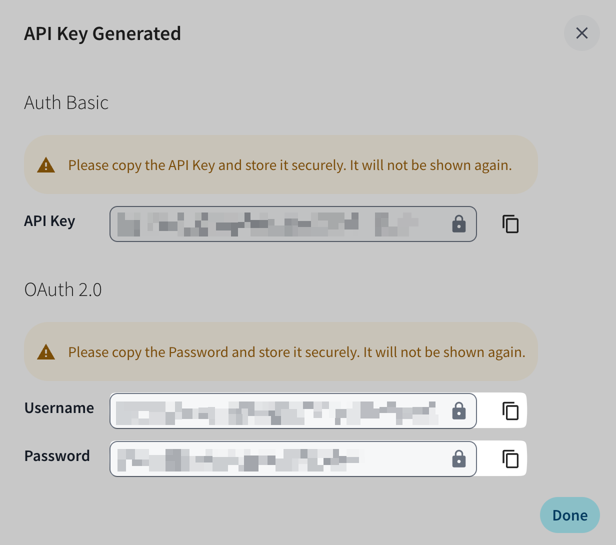 Username and Password under the OAuth 2.0 section