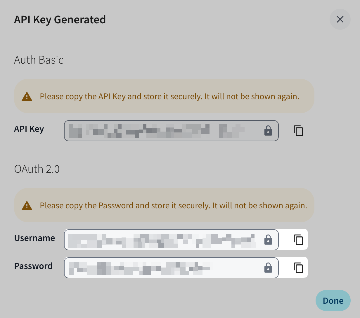 Username and Password under the OAuth 2.0 section