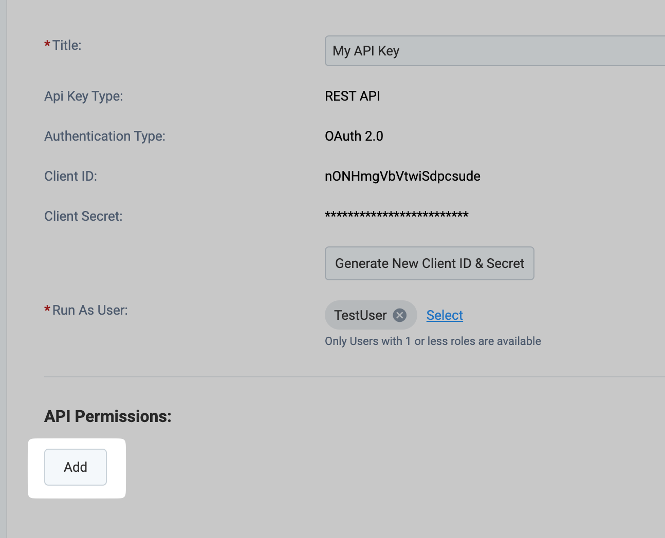 Add button under API Permissions