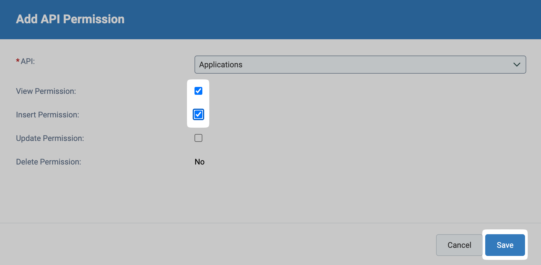 Checking the permission boxes