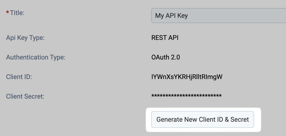 Generate New Client ID and Secret button