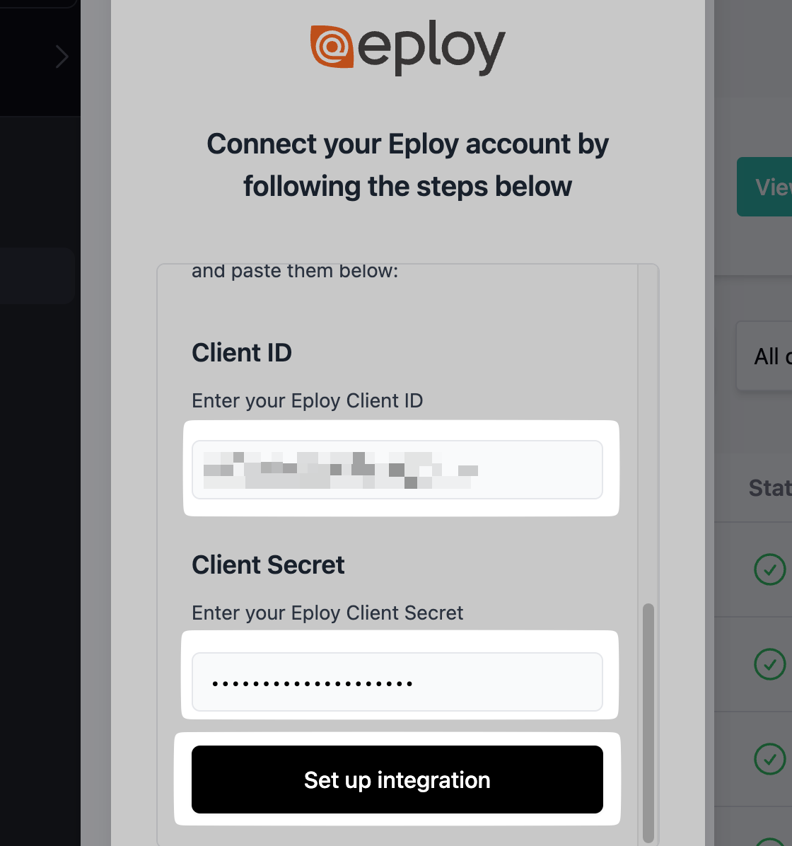 Copying the Client ID and Client Secret into the connection flow