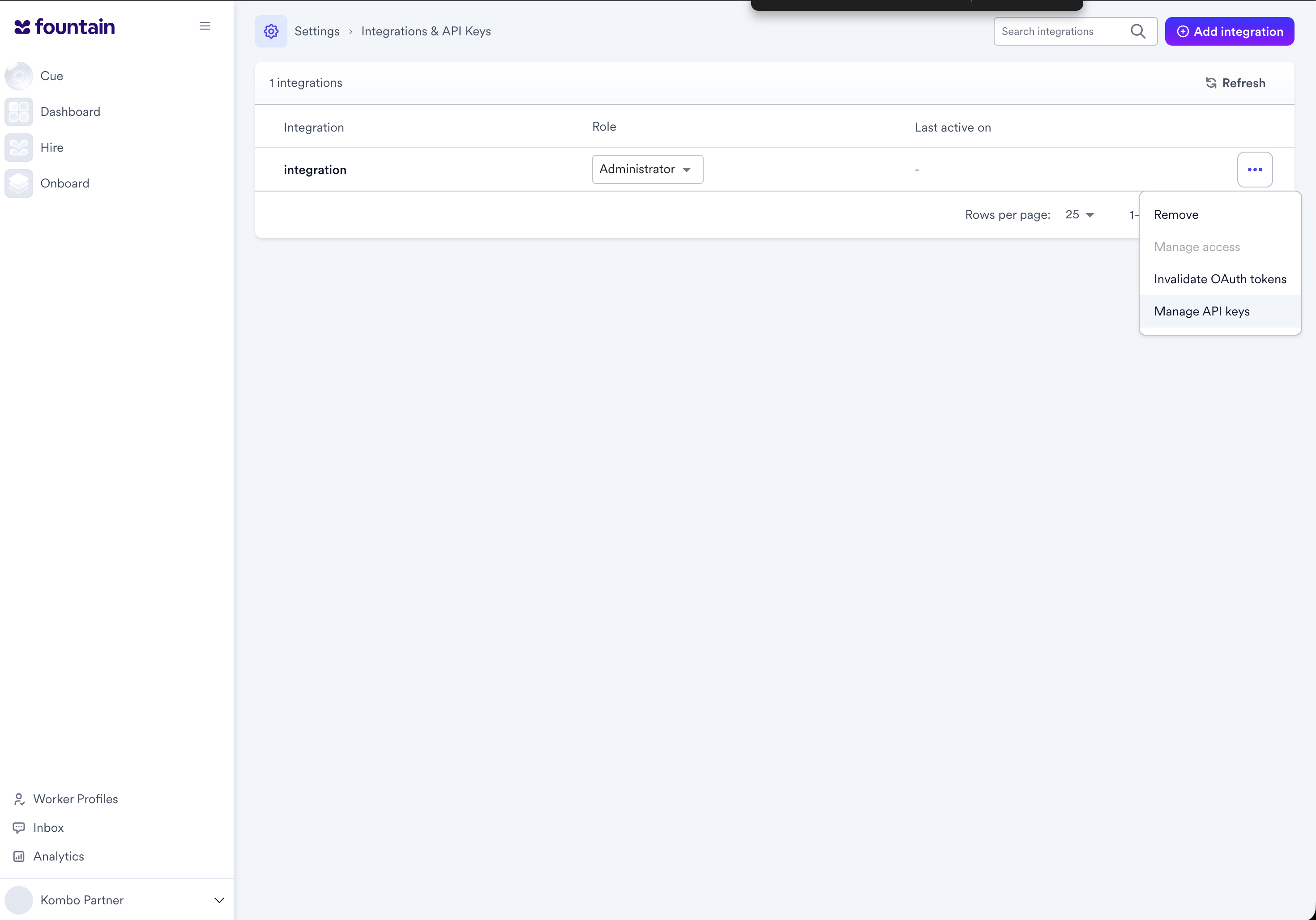 Managing API keys for the integration
