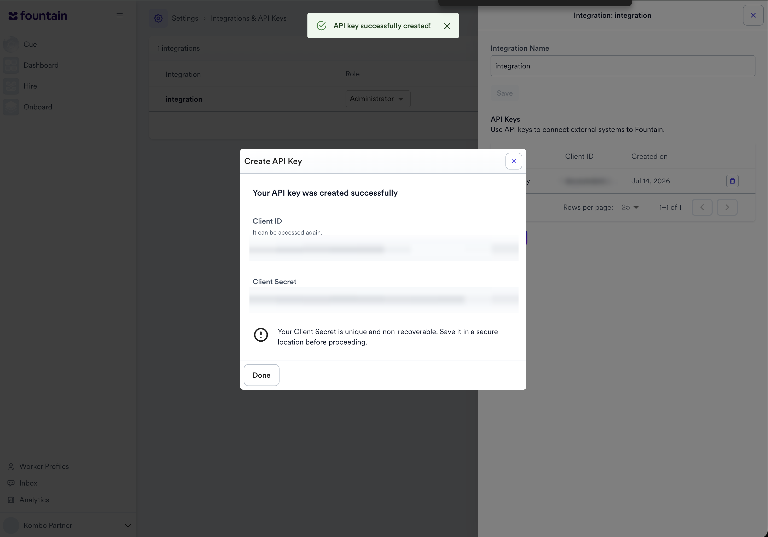 Client ID and Client Secret dialog