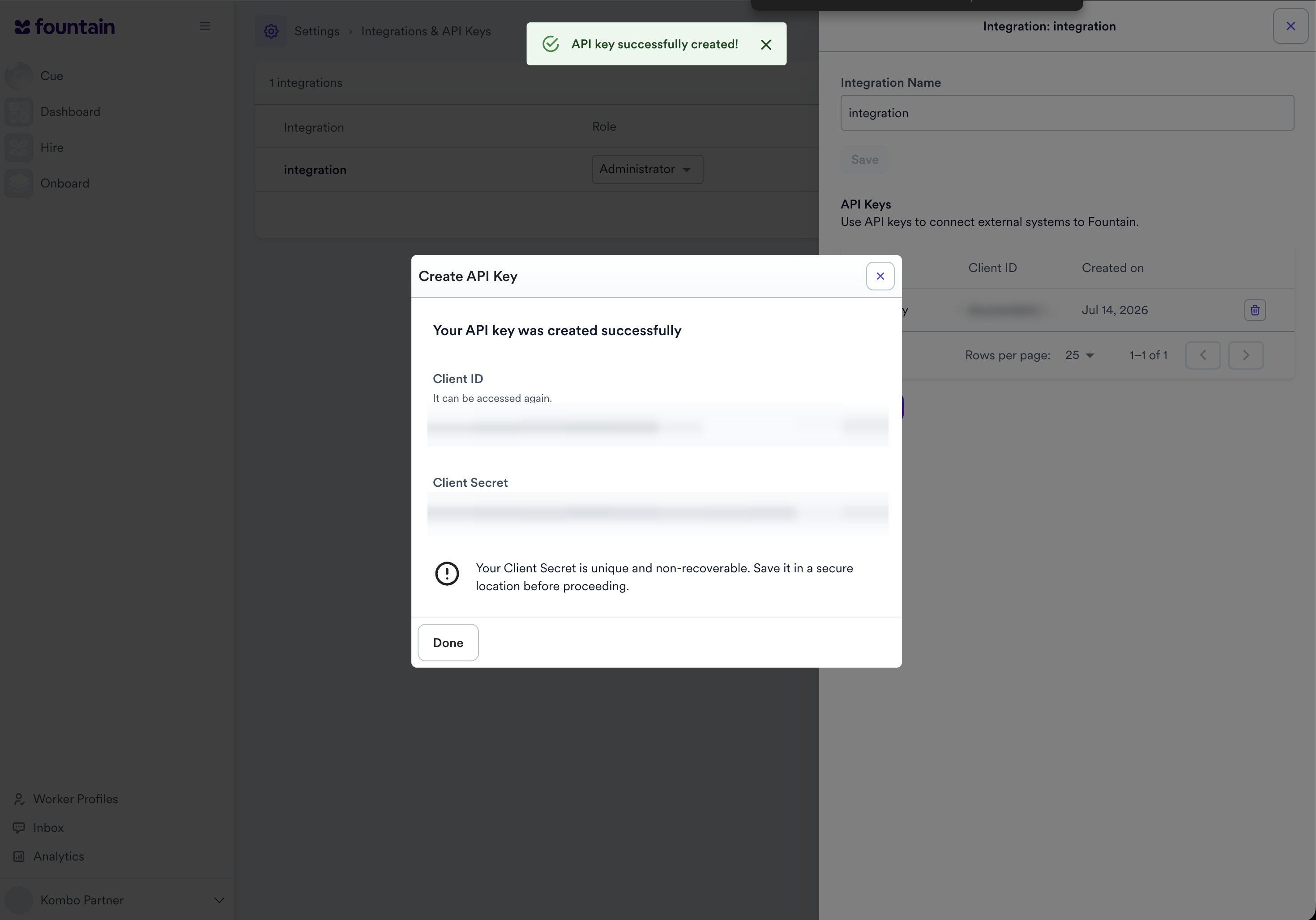 Client ID and Client Secret dialog