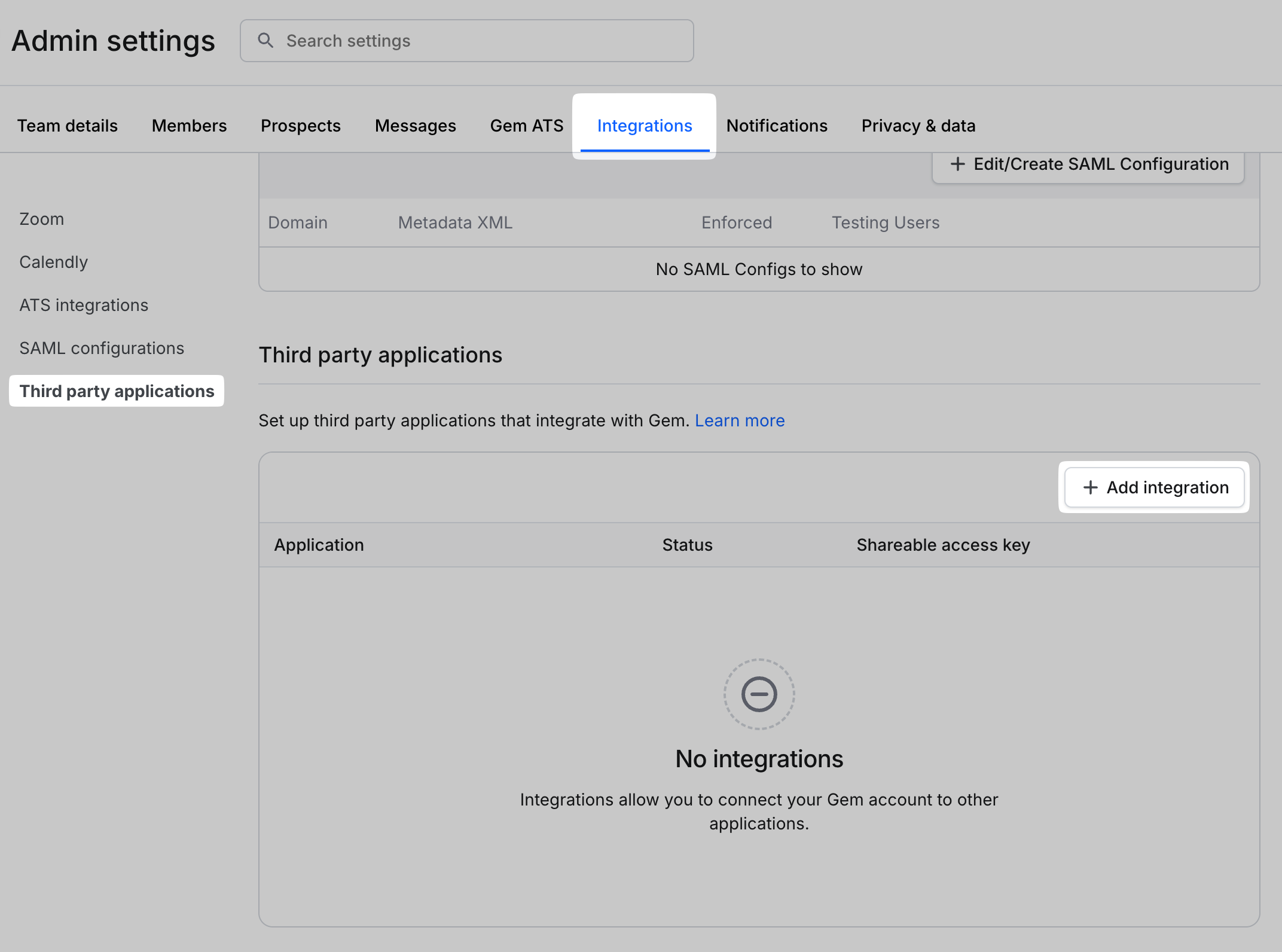 Add integration under Third party applications