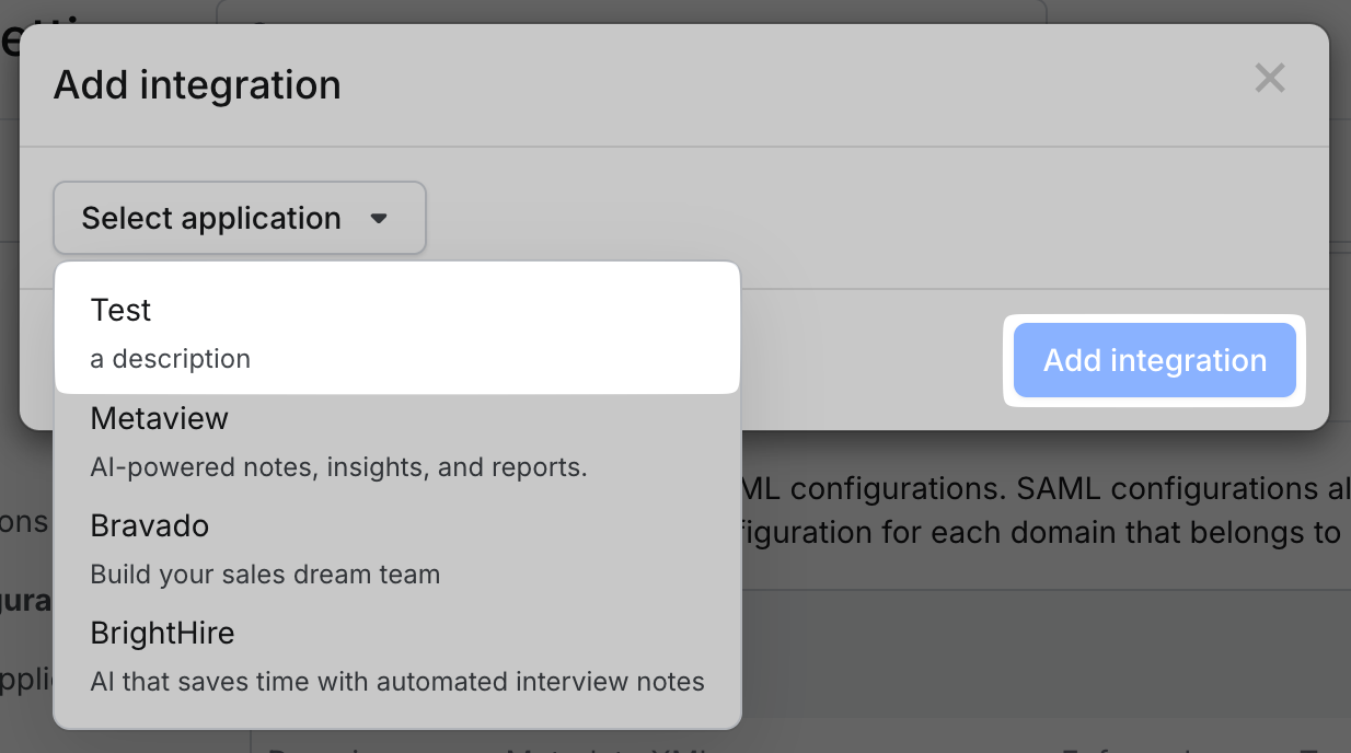 Selecting the company to integrate with