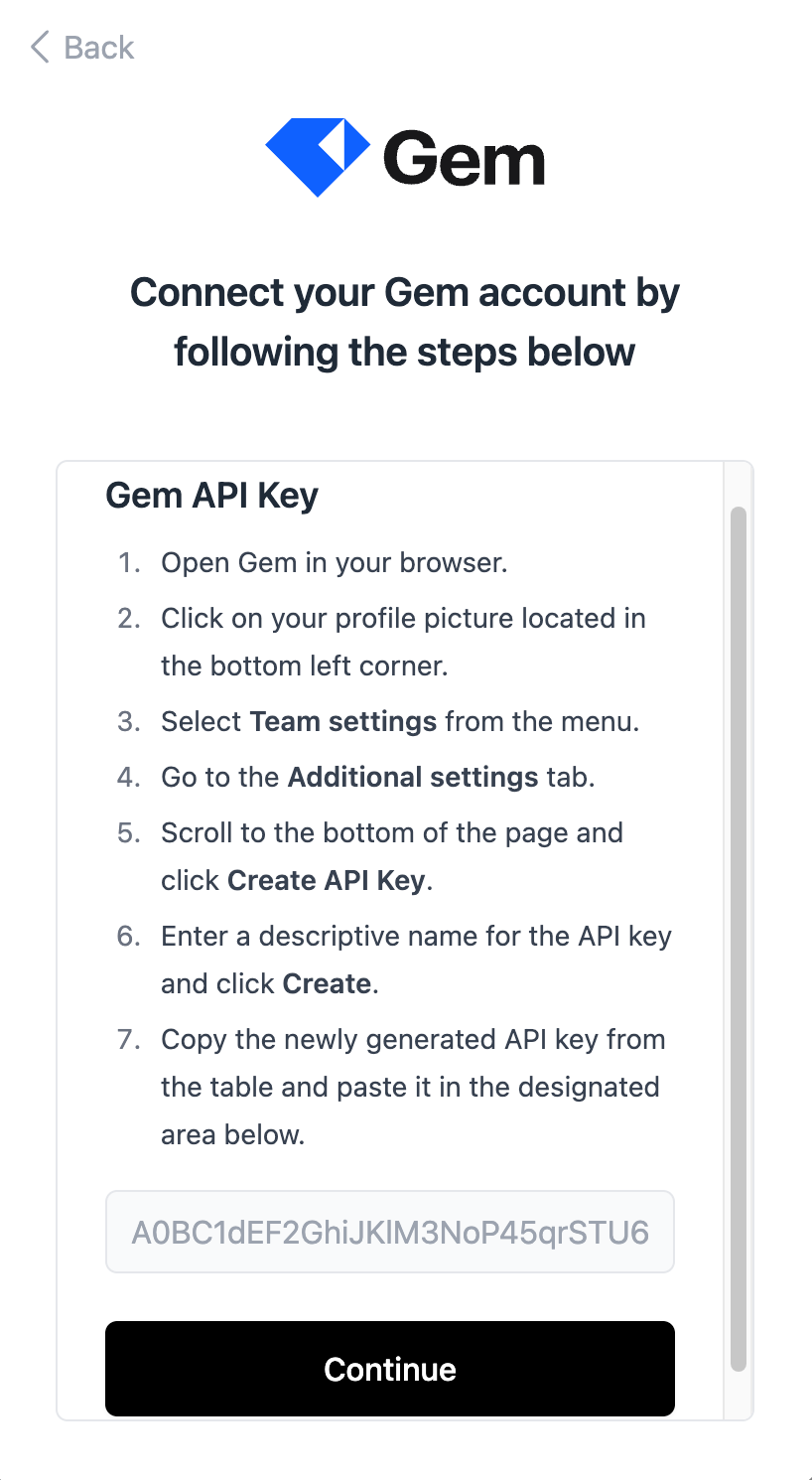 Pasting the access key into the connection pop-up