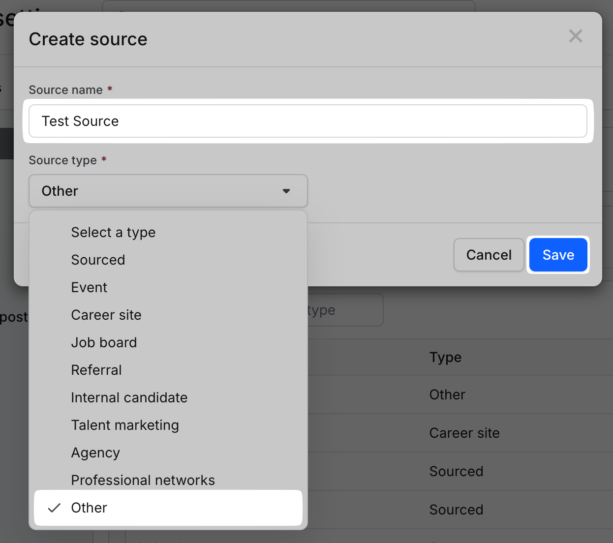 Creating the source in Gem with type Other