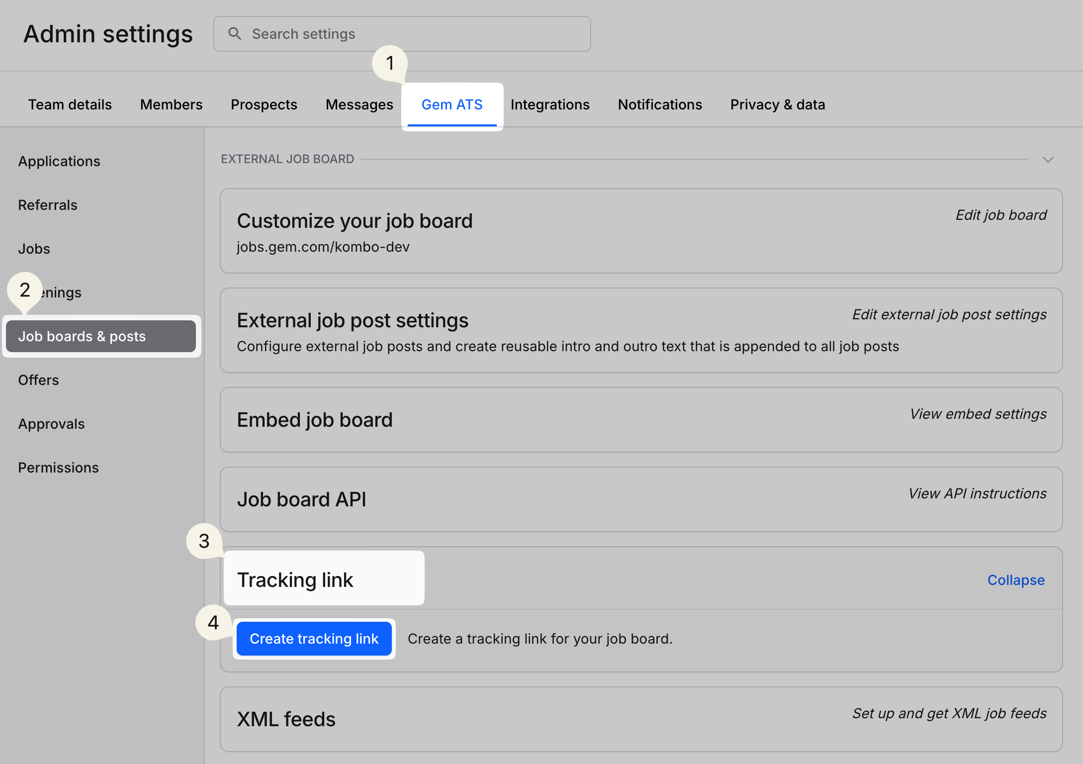 Create tracking link under Job boards & posts