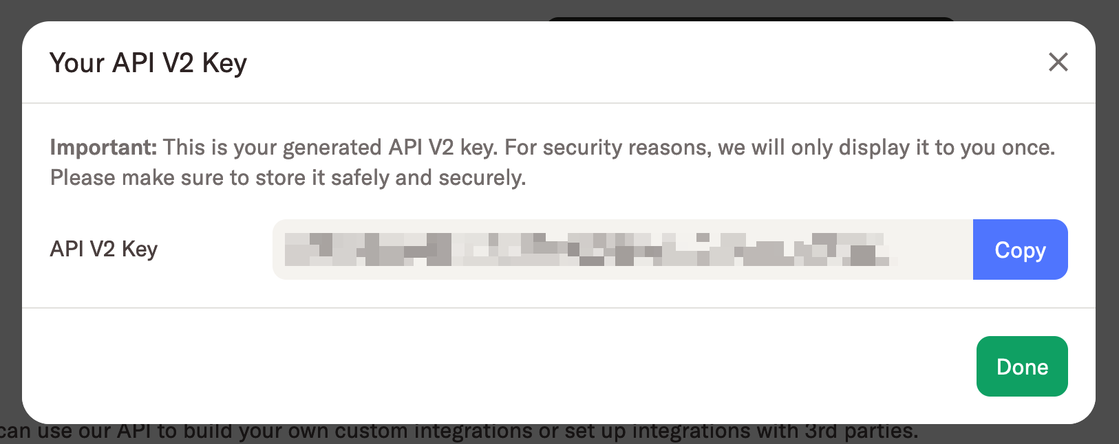 Copying the generated API key