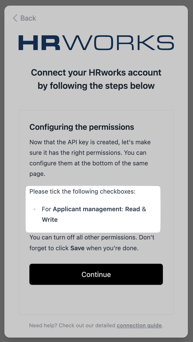 Required scopes shown in the connection flow