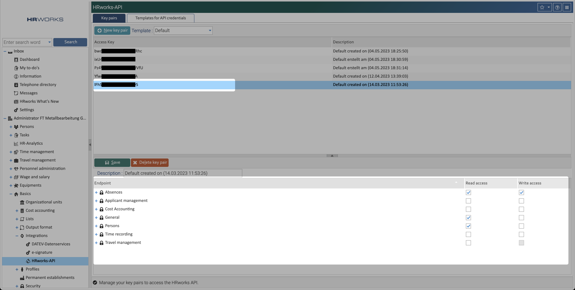 Checking the required permissions on the key