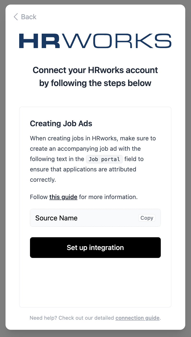 Source attribution setup screen