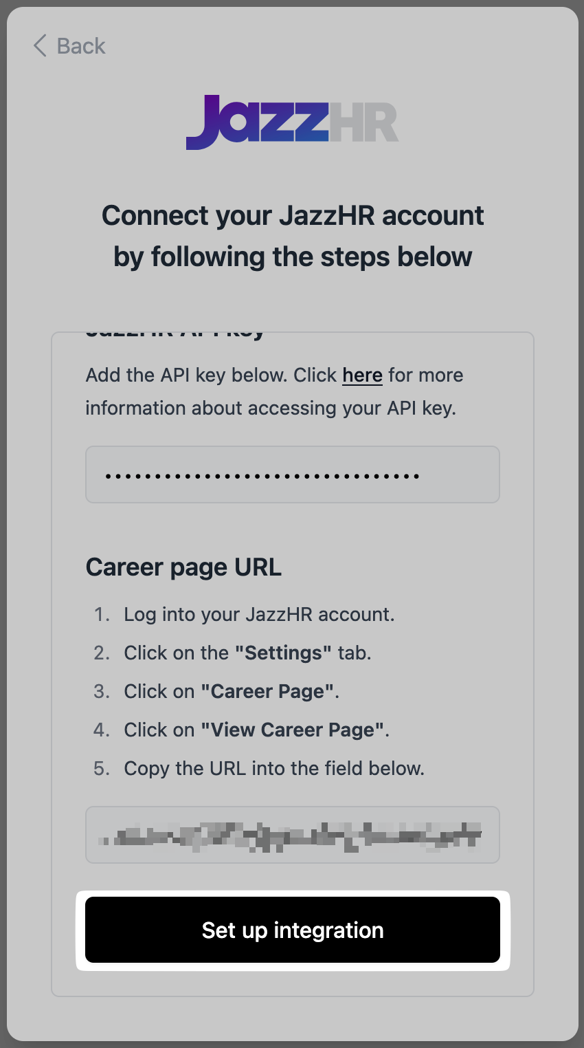 Set up integration button in the connection flow