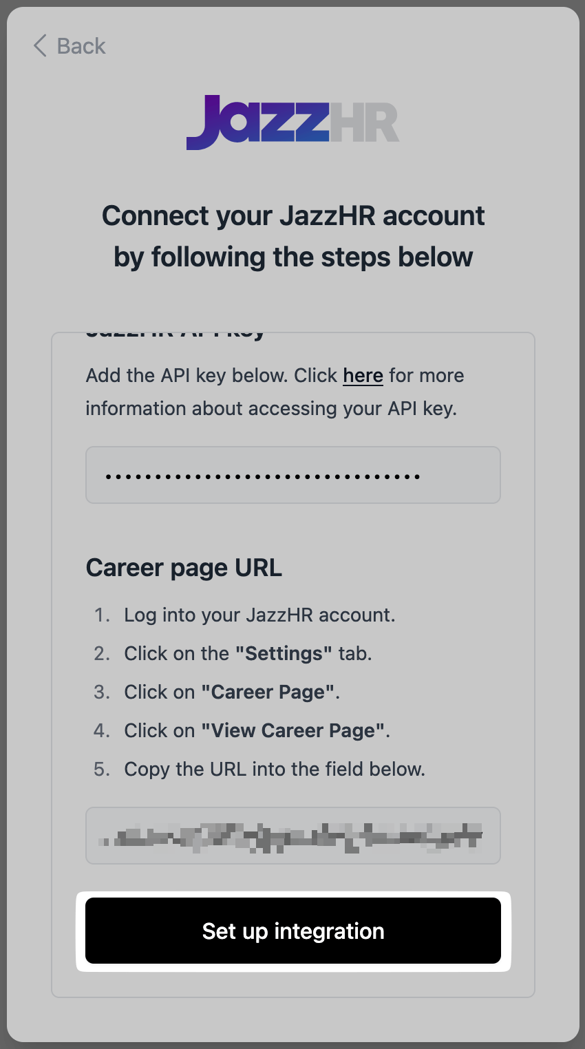 Set up integration button in the connection flow