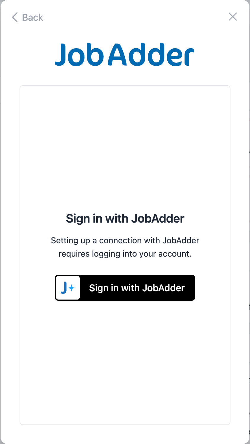Sign in with JobAdder button