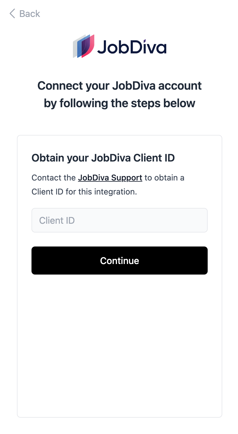 Entering the Client ID in the connection flow