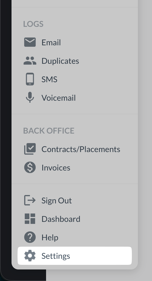 Settings in the Loxo account menu