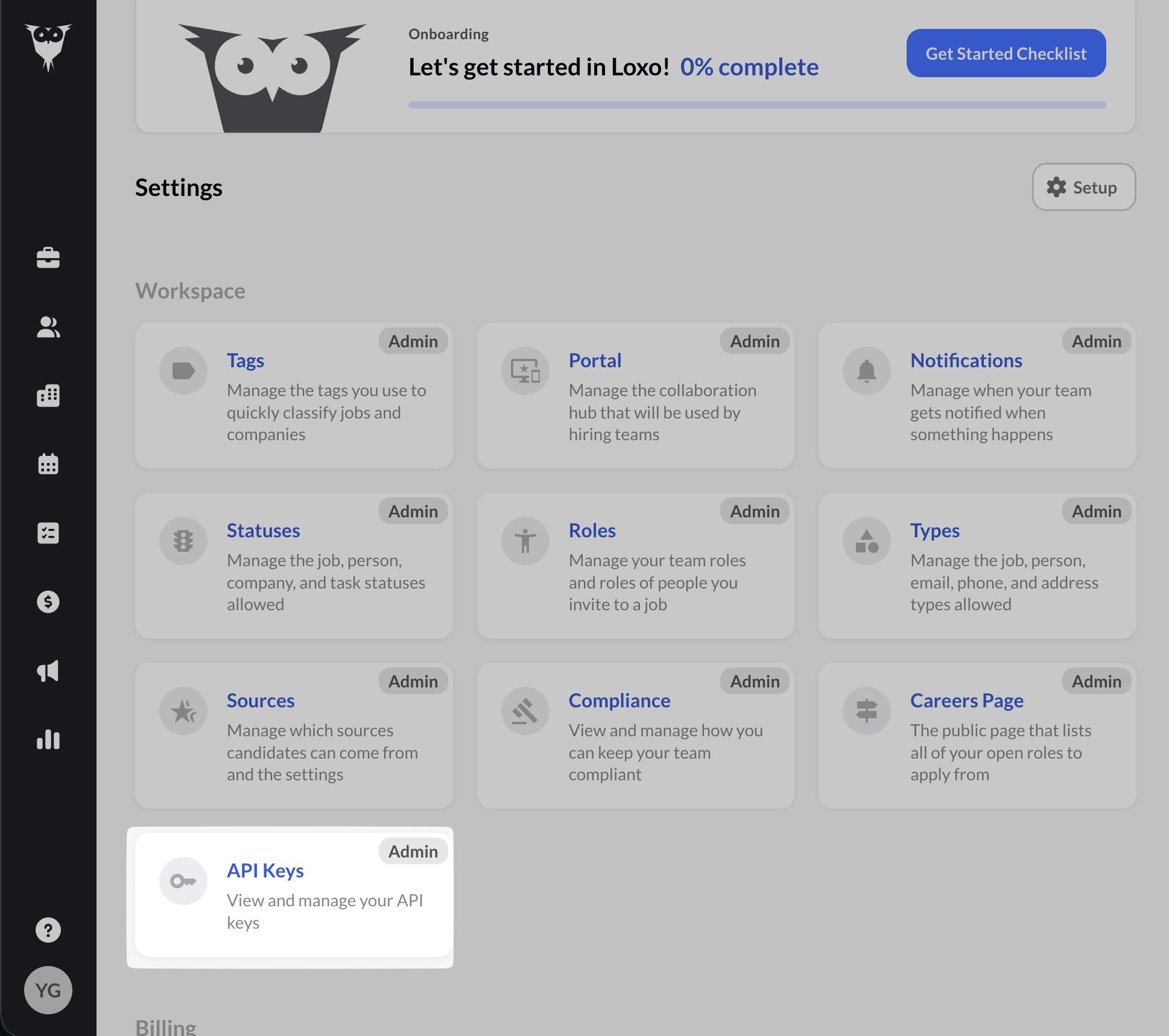API Keys under Workspace settings