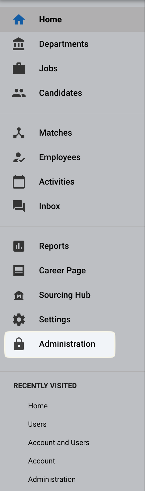 Administration tab in the Manatal side menu