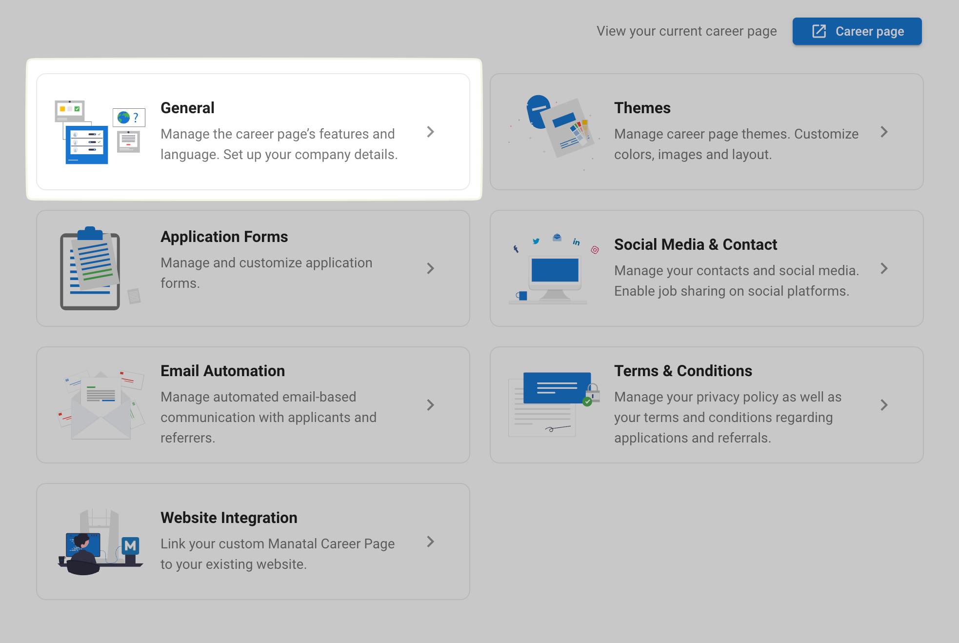 General section in Career Page Settings