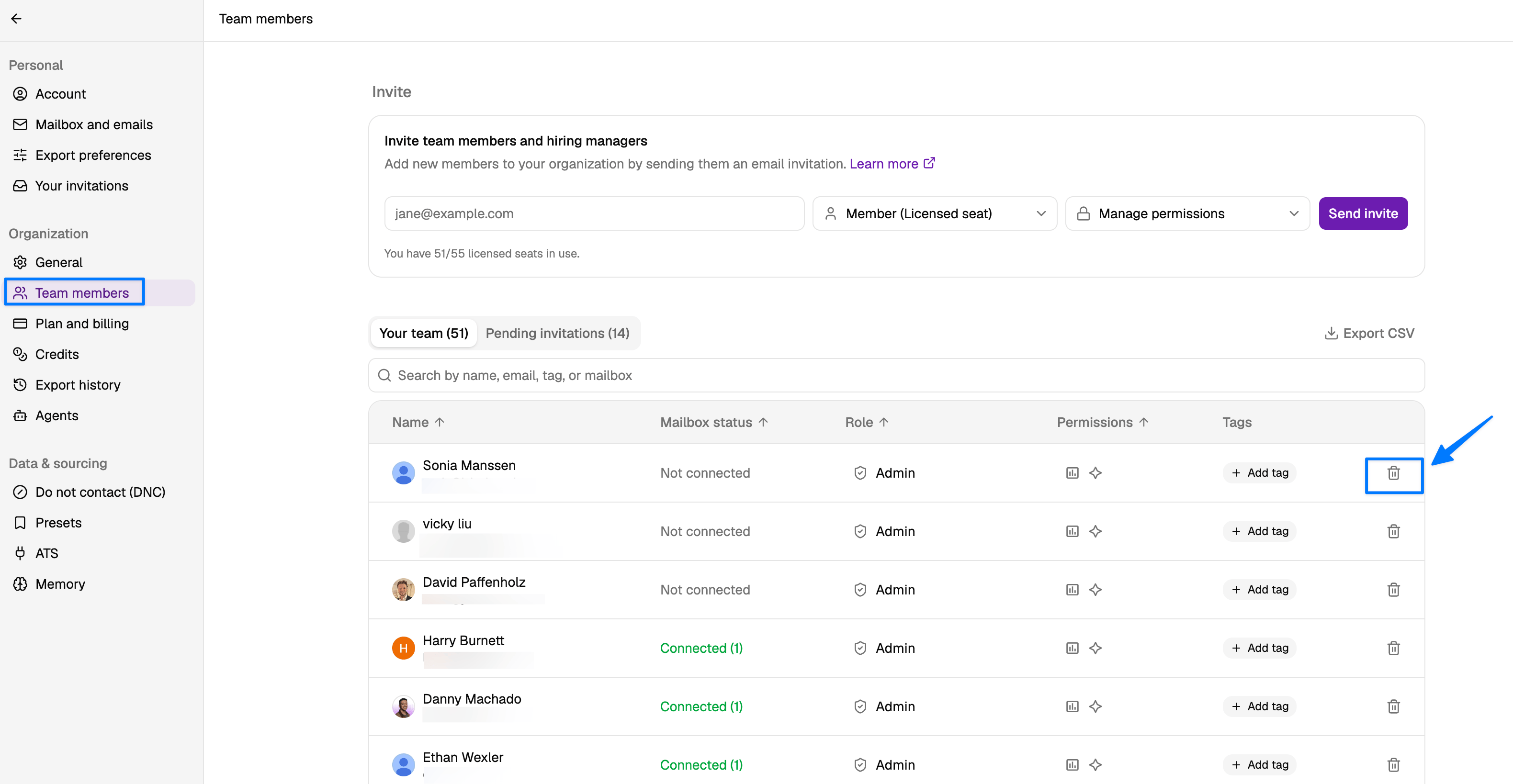 Remove a user from Team members