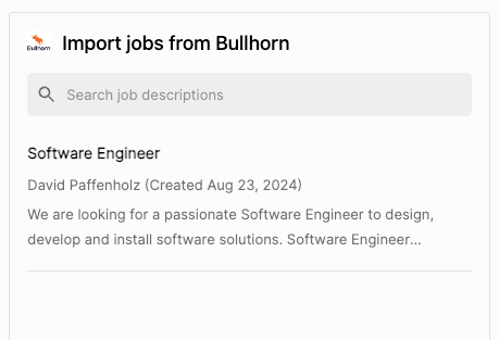 Synced Bullhorn jobs on the Projects page