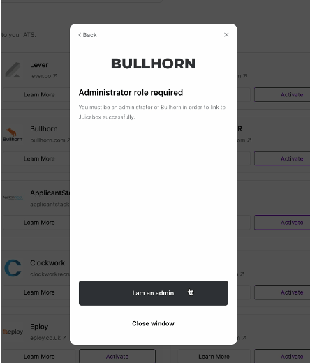 Activation pop-up