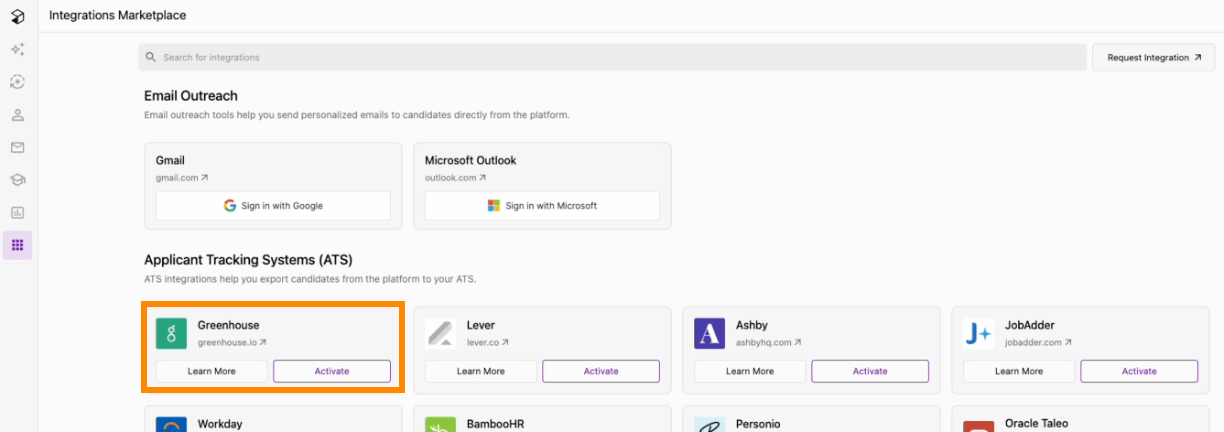 Greenhouse in the Integrations tab