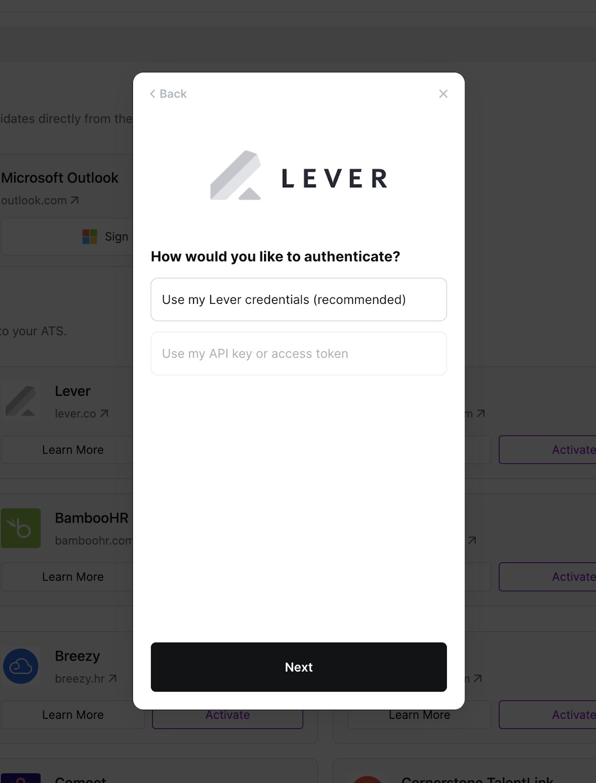 Use my Lever credentials