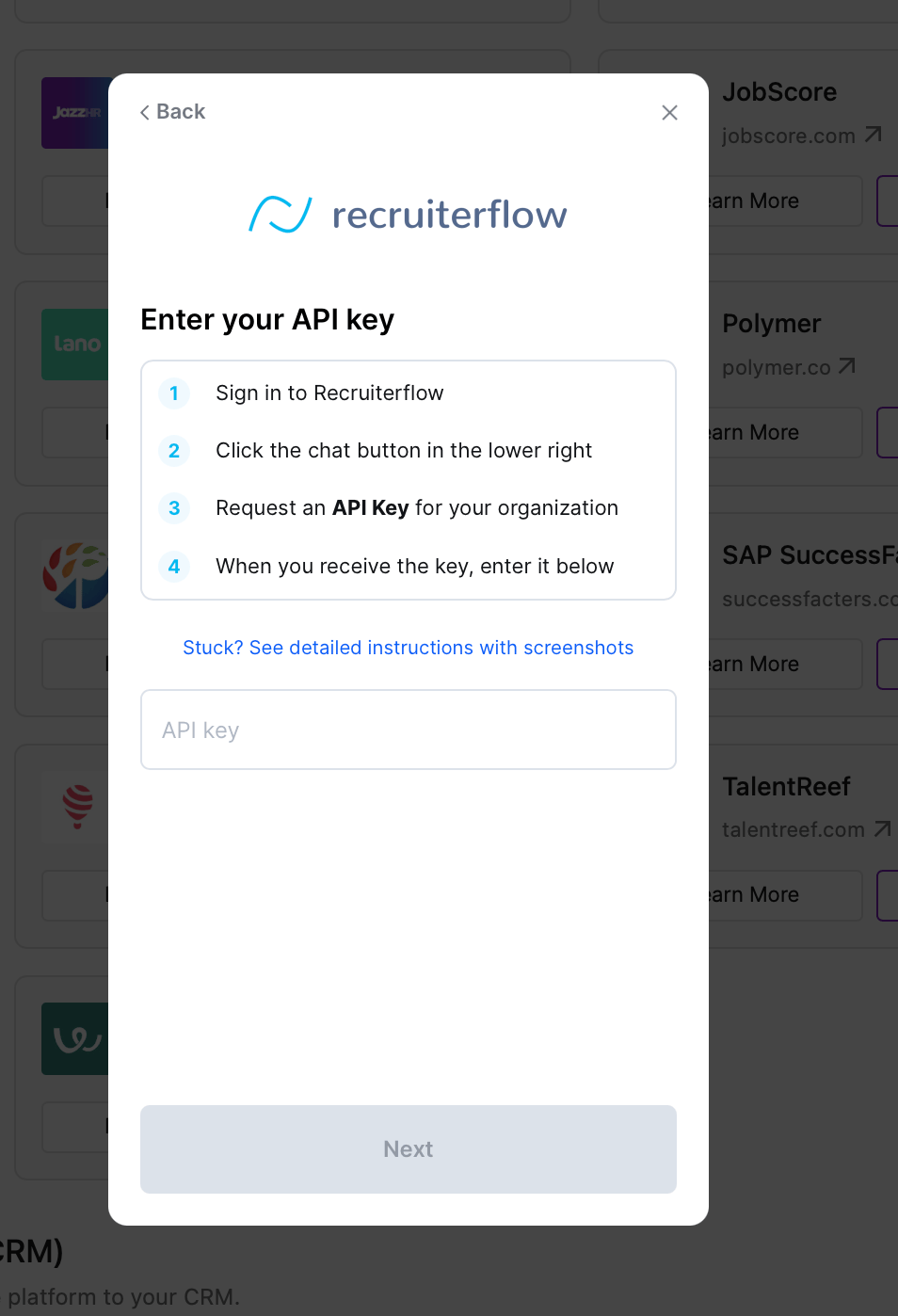Enter API and secret keys