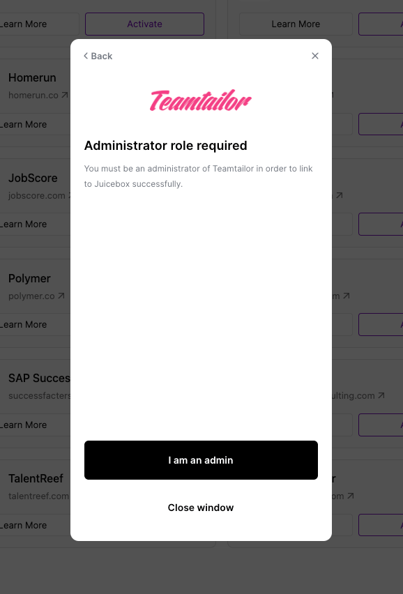 Activation pop-up