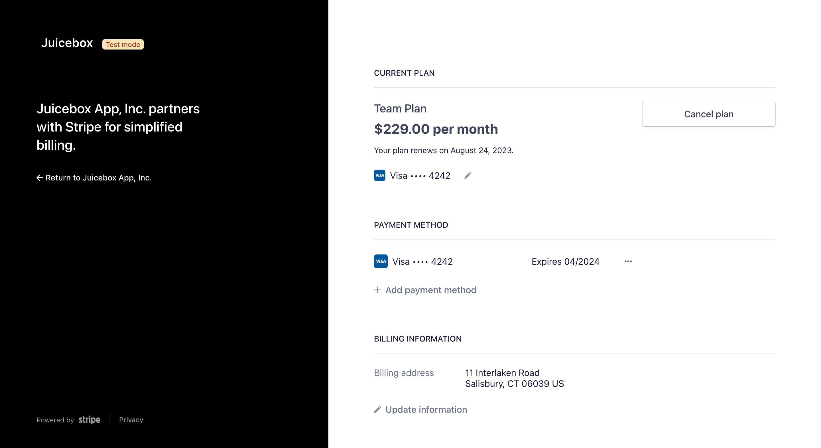 Update billing information