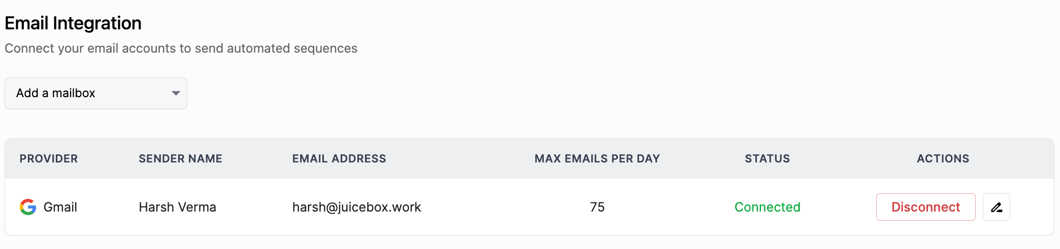 Max emails per day setting