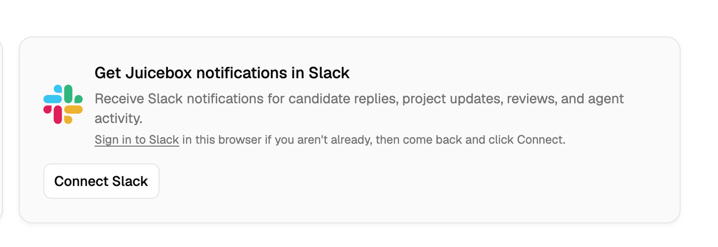 Connect Slack card on the Integrations page