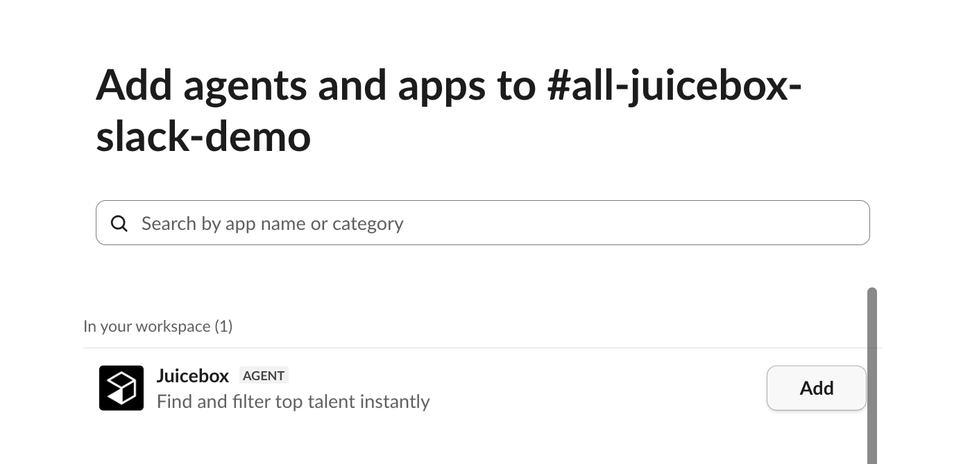 Add the Juicebox app to a Slack channel