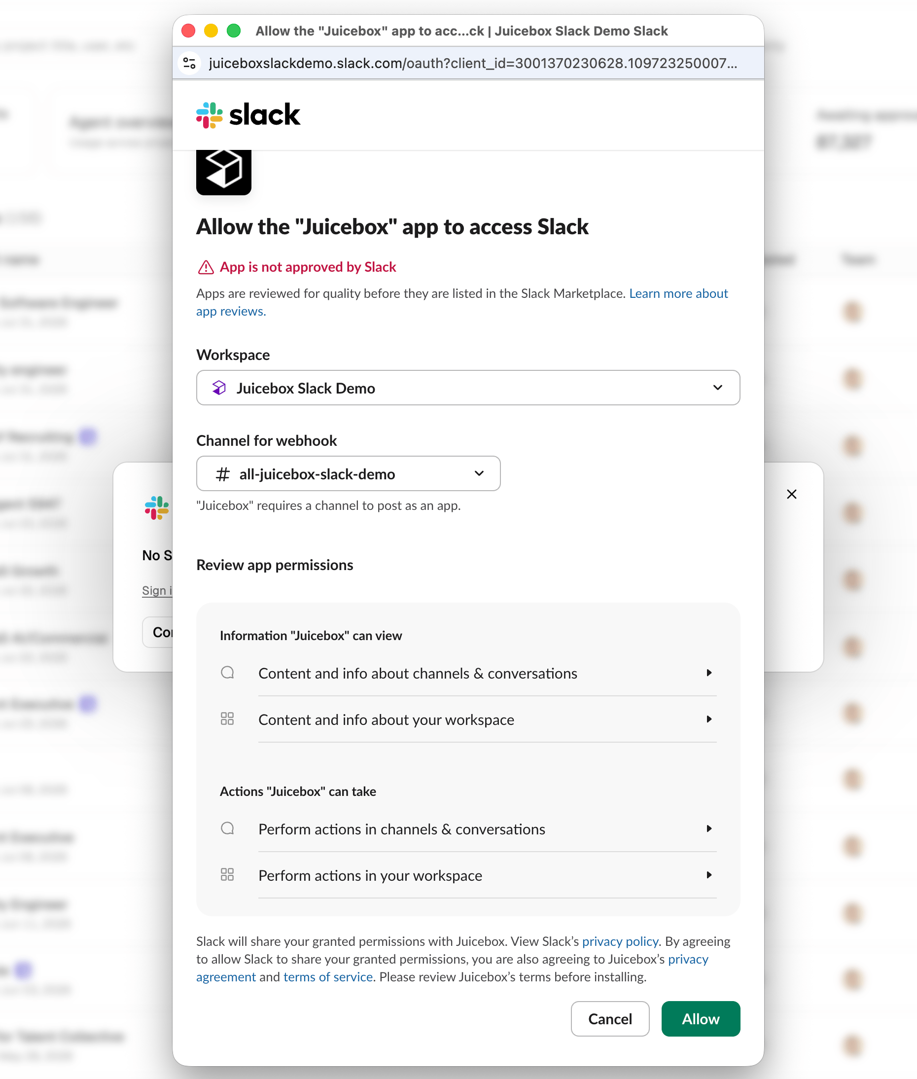 Slack channel picker for project notifications