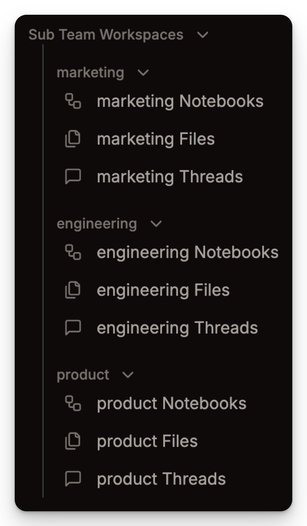 Sub Team workspace view in dark mode Sub Team workspace view in dark mode