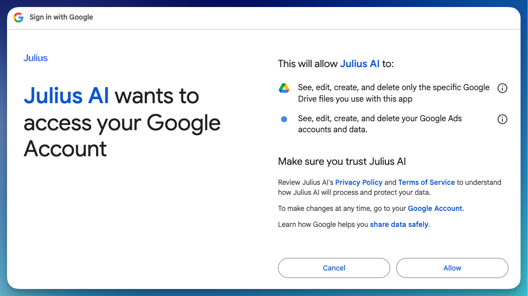 Google OAuth permission screen