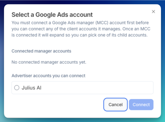 Select a Google Ads account