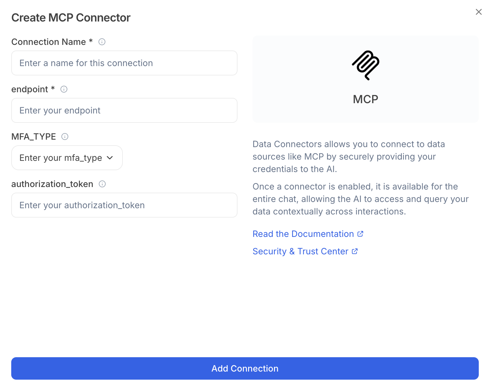 MCP connection form in Julius MCP connection form in Julius