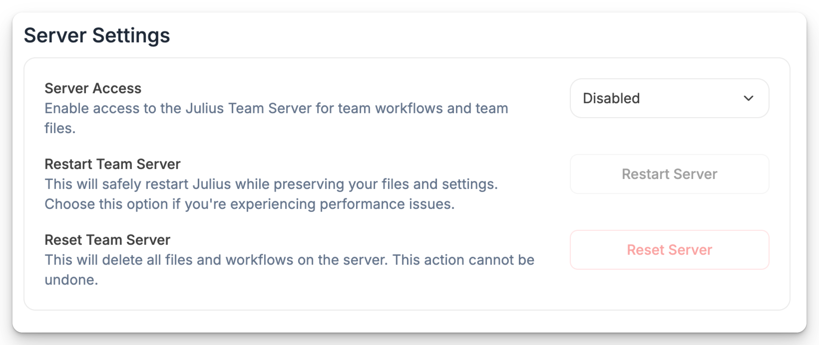 Team Server Settings Light Pn
