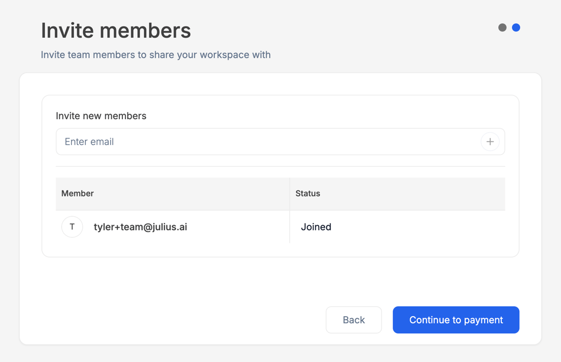 Invite Members Creating and Setting up a Team - Julius