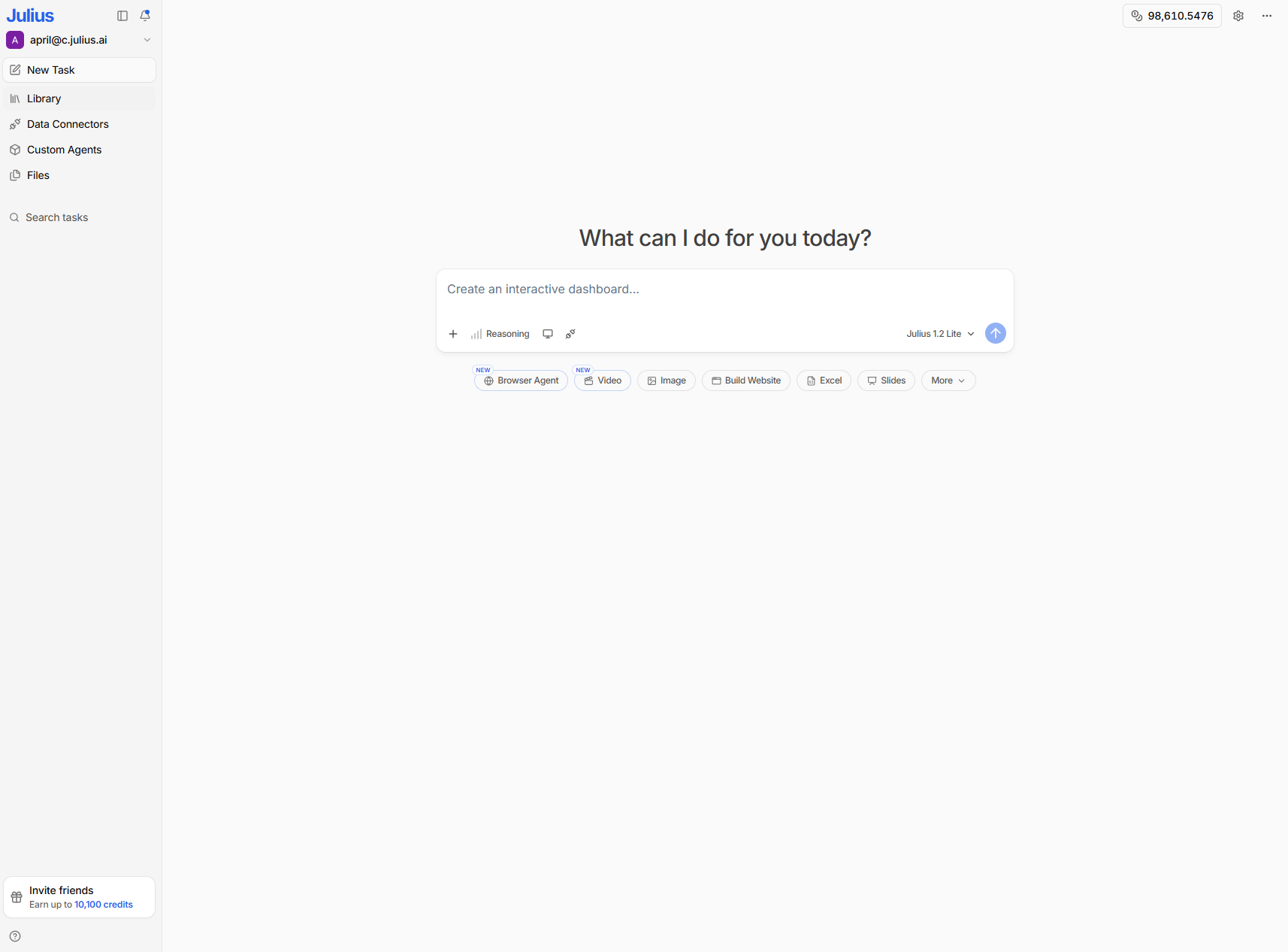 Julius chat interface overview