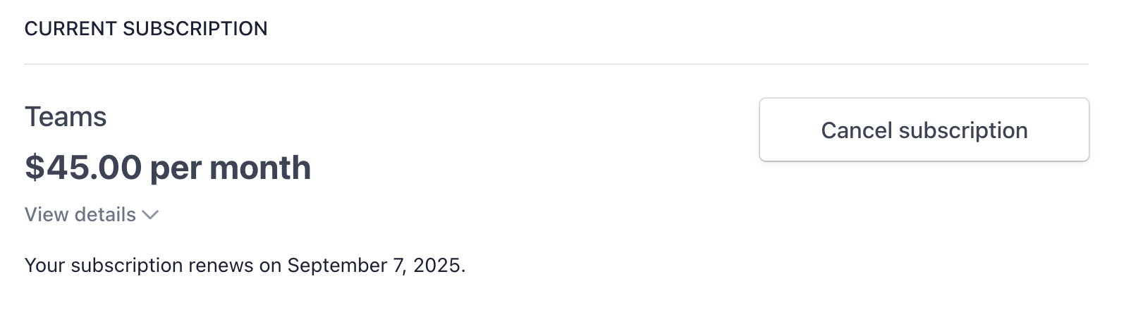 Cancel subscription modal in billing settings