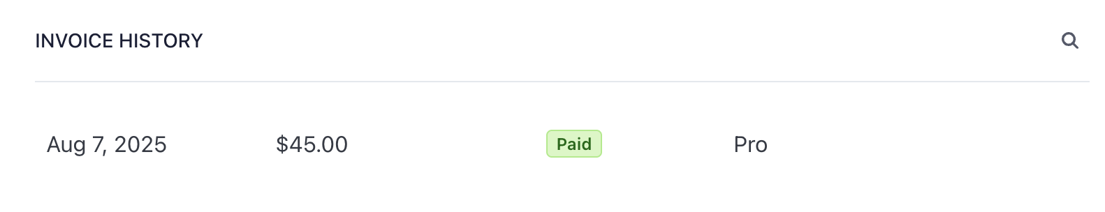 Invoice history list in Stripe billing portal