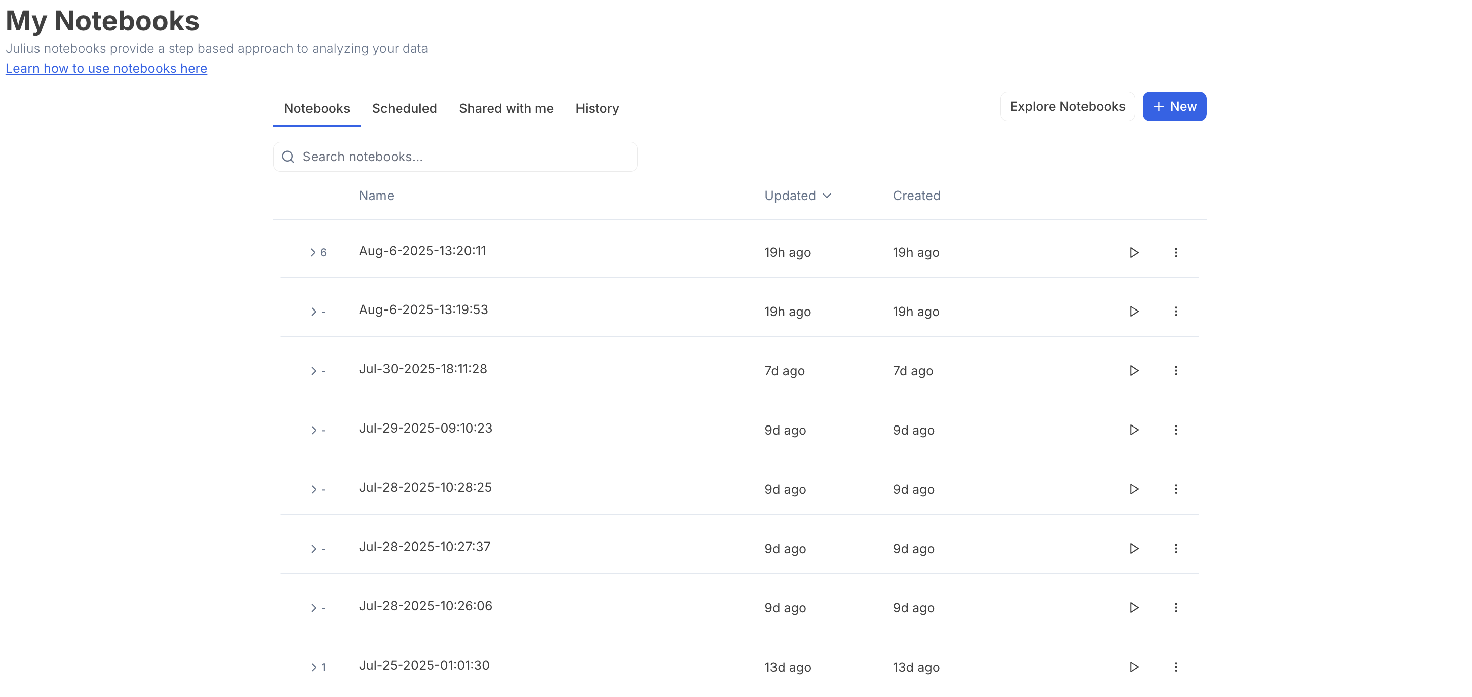 New notebook button in My Notebooks New notebook button in My Notebooks