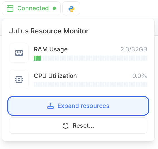 Notebook resource monitor with reset and restart options Notebook resource monitor with reset and restart options