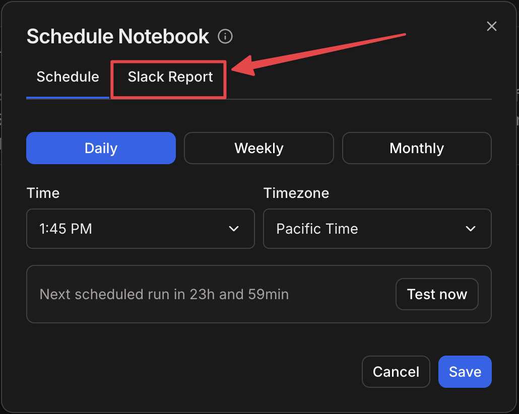 Step 1 - Slack Report Tab